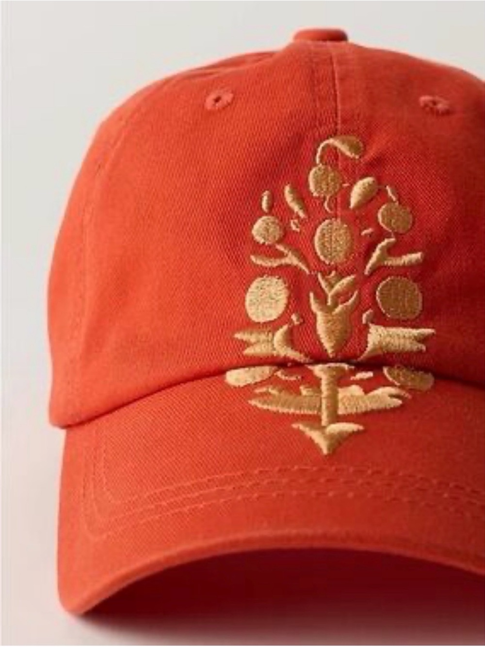FREE PEOPLE Big Buti Logo Baseball Cap Embroidered Orange with Gold